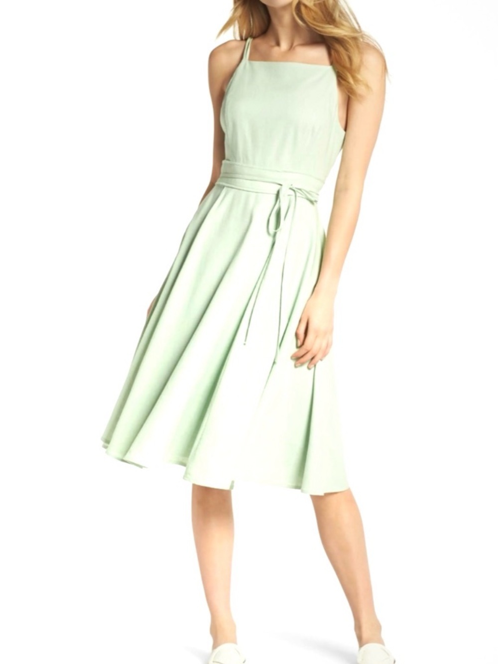 Gal Meets Glam Caroline Linen Blend Fit & Flare Dress – Mint Leaf | Size 6